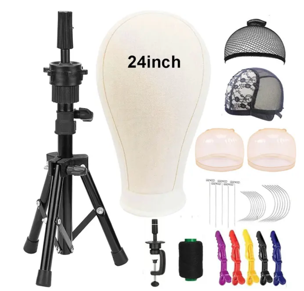 Mannequin Canvas Wig Styling 21-24 Inch Head Stand Styling Accessory Kit