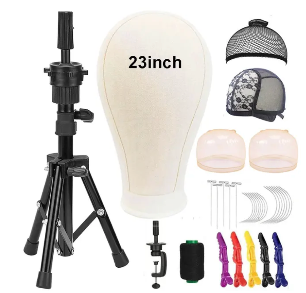 Mannequin Canvas Wig Styling 21-24 Inch Head Stand Styling Accessory Kit