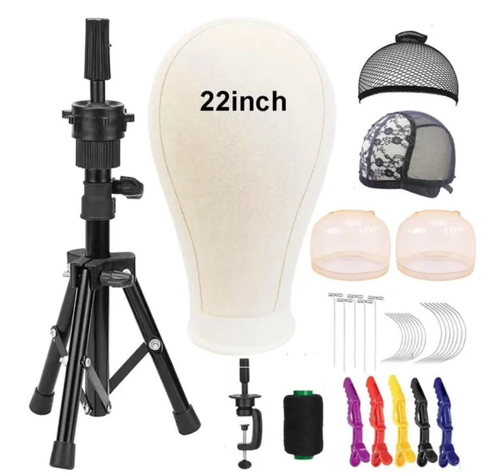 Mannequin Canvas Wig Styling 21-24 Inch Head Stand Styling Accessory Kit