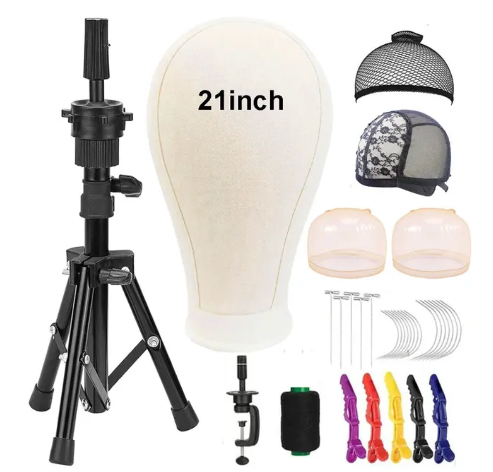 Mannequin Canvas Wig Styling 21-24 Inch Head Stand Styling Accessory Kit