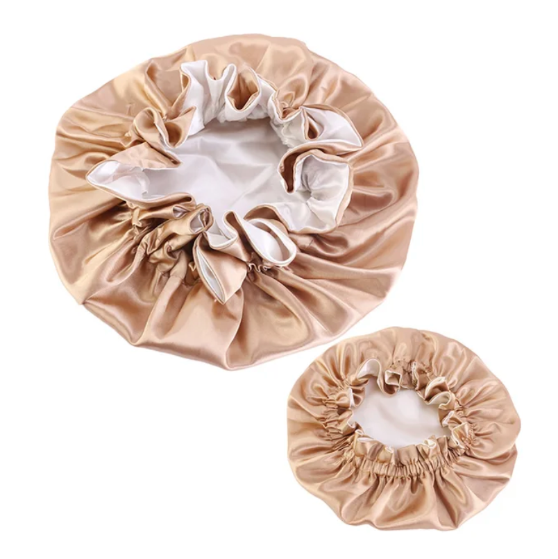 2 Pcs Reversible Double Sided Silky Bonnet Womans Kids Matching Bonnet Sleep Cap Set