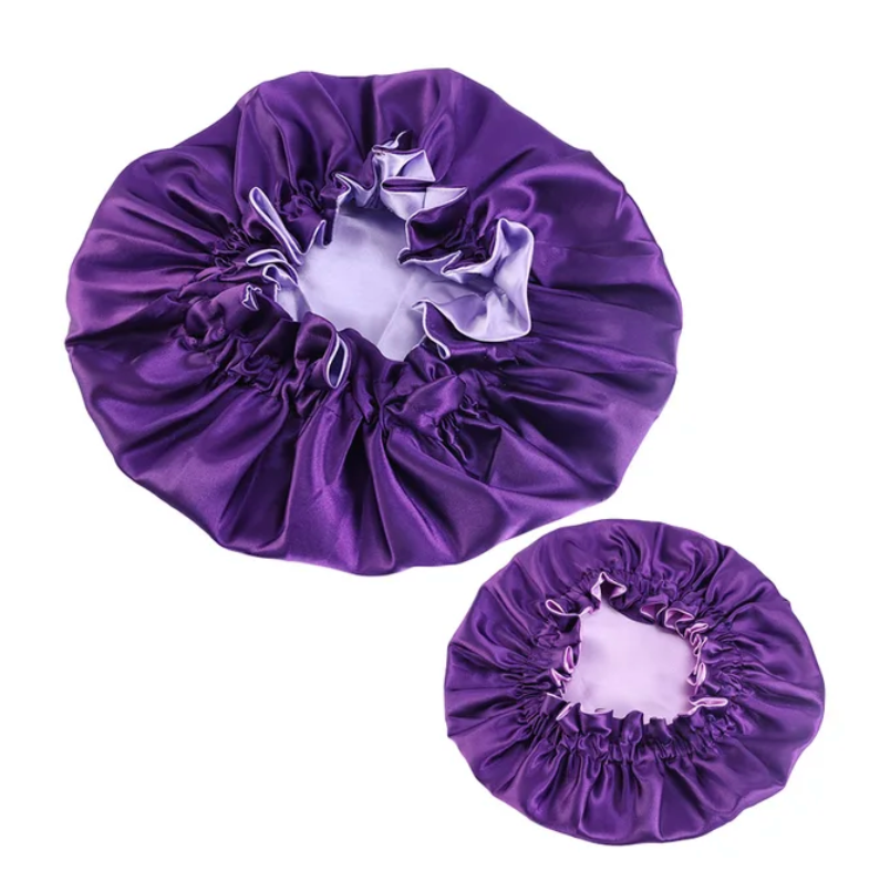 2 Pcs Reversible Double Sided Silky Bonnet Womans Kids Matching Bonnet Sleep Cap Set