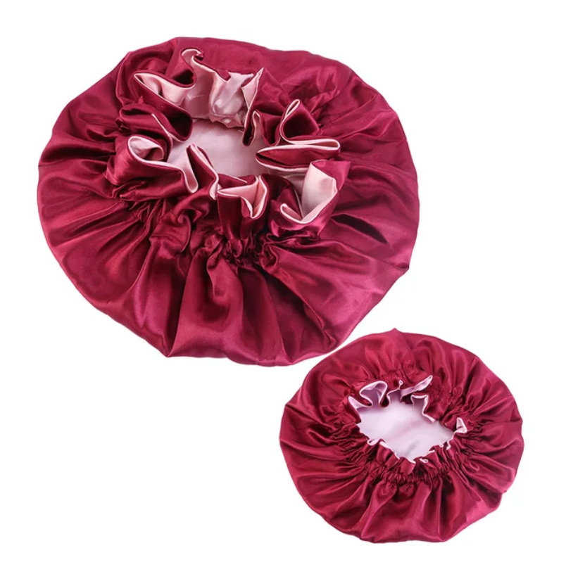 2 Pcs Reversible Double Sided Silky Bonnet Womans Kids Matching Bonnet Sleep Cap Set