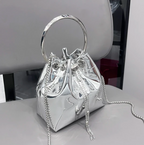 Metalic Womans Cross Body Chain Handbag Solid Color Evening Clutch Party Purse