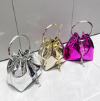 Metalic Womans Cross Body Chain Handbag Solid Color Evening Clutch Party Purse