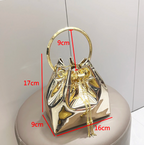 Metalic Womans Cross Body Chain Handbag Solid Color Evening Clutch Party Purse