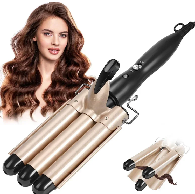 Hair Curling Iron Barrel Curler Beach Wave 3 Barrels Crimping Styling Tool