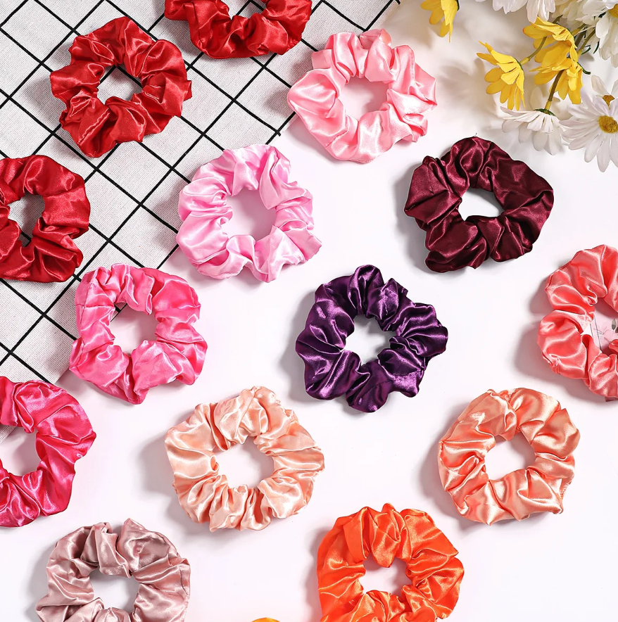 Satin Silk Hair Scrunchies Random Assorted  60Pcs 45 Pcs Solid Color Set Soft Texture Hair