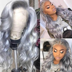 Silver Grey Body Wave 180% Density Human Hair Brazilian HD Lace Wig