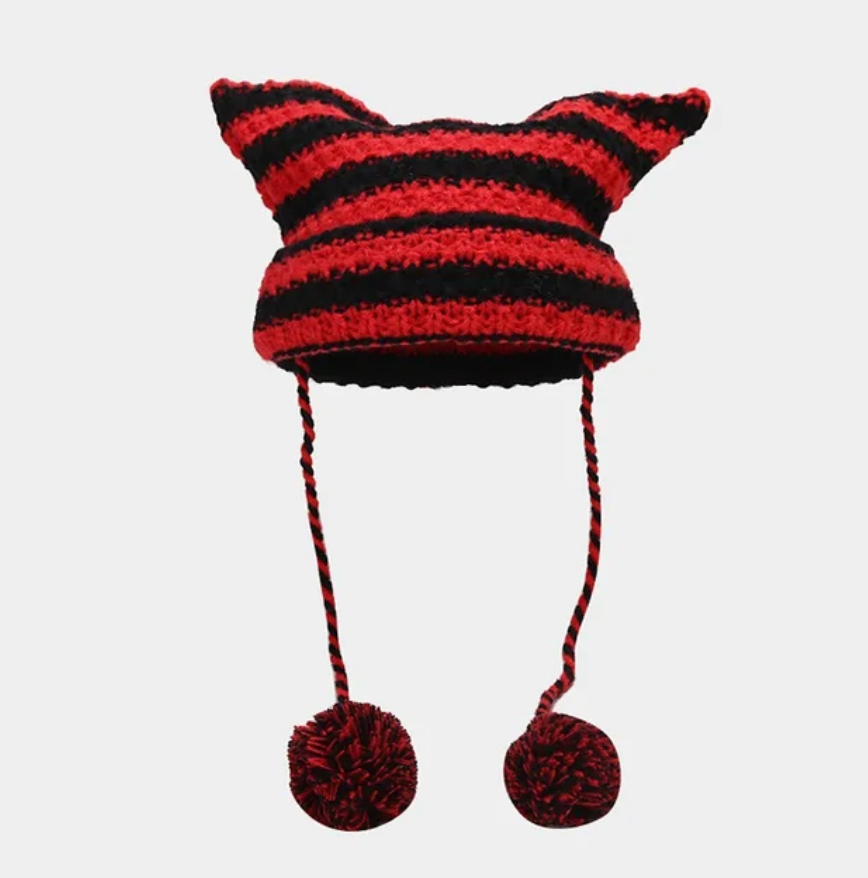 Handmade Japanese Cat Ear Trending Unisex Beanie Warm Skully Winter Cap Headwear
