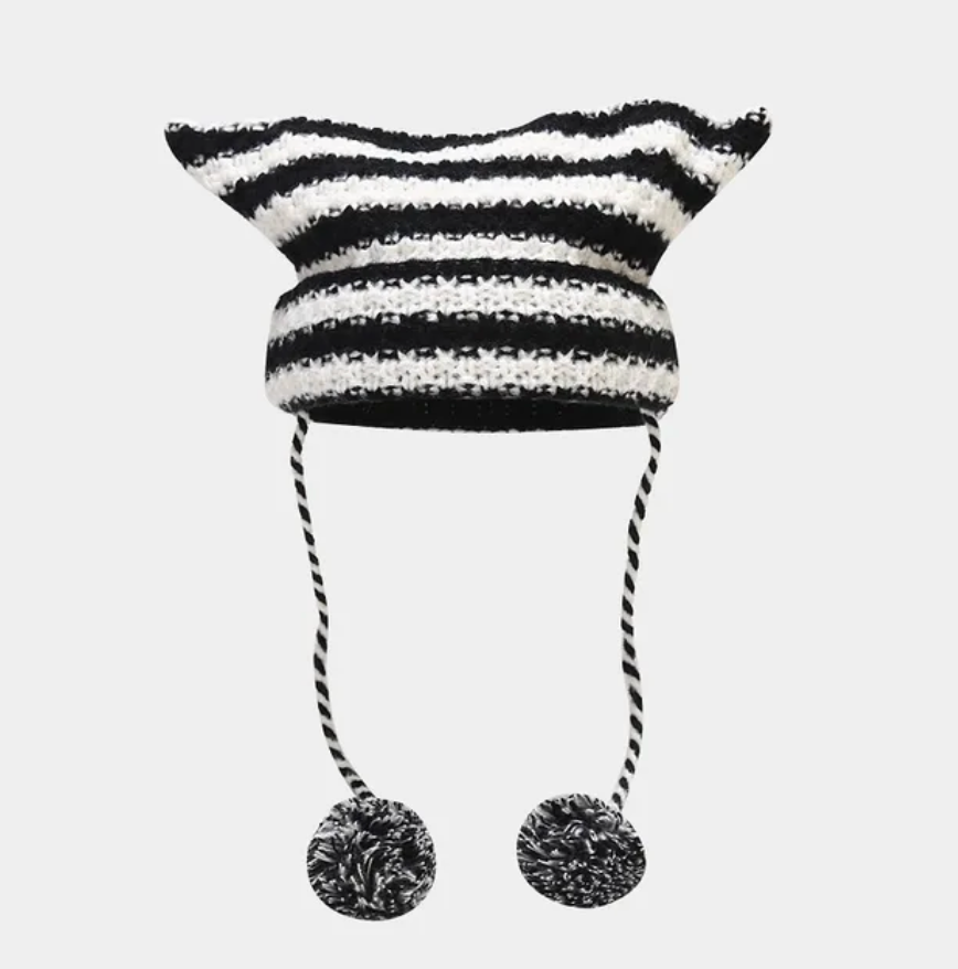 Handmade Japanese Cat Ear Trending Unisex Beanie Warm Skully Winter Cap Headwear