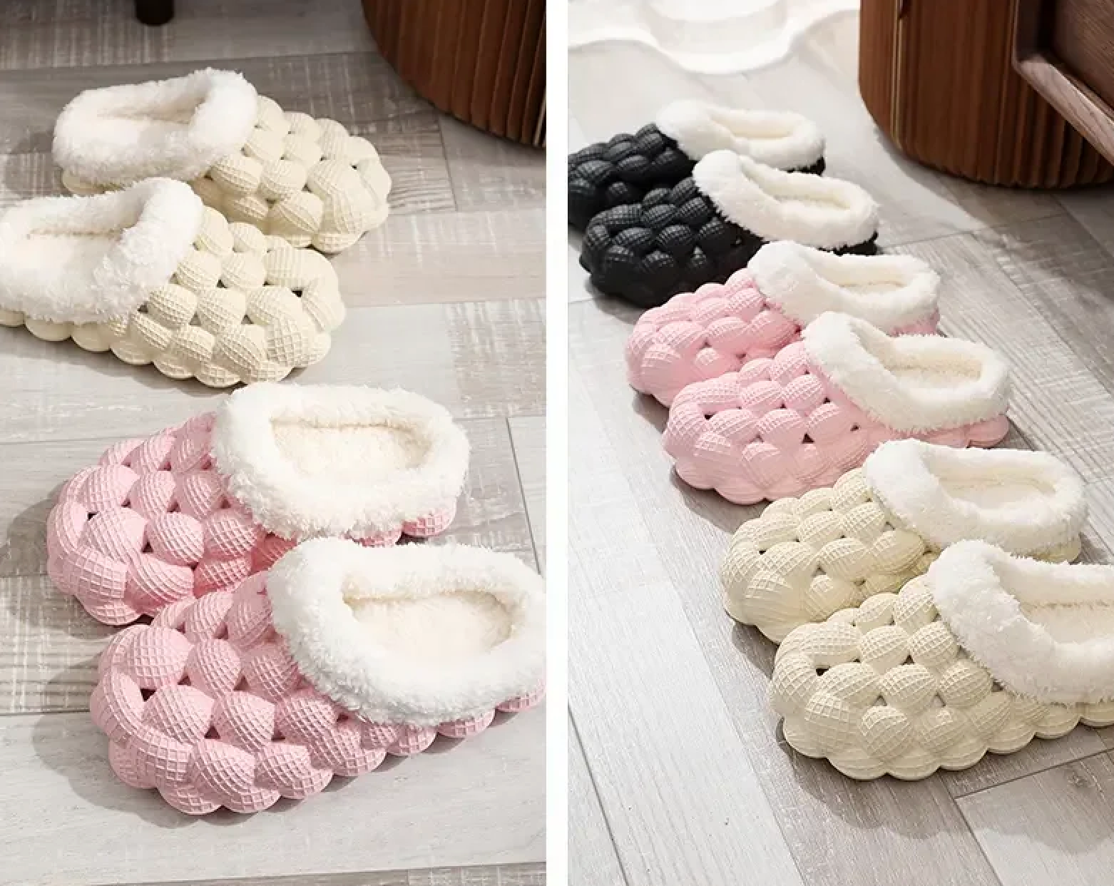 Cute Fur Bubble house Shoes Furry Slippers Close Toe Slides