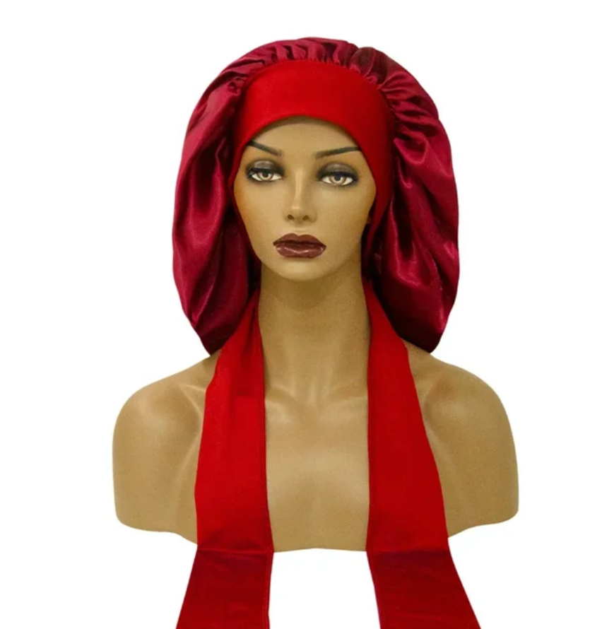Womans 1 Pcs Sleeping Night Cap Bonnet Satin Adjustable Long Bow Tie Protective Headwear