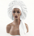 Womans 1 Pcs Sleeping Night Cap Bonnet Satin Adjustable Long Bow Tie Protective Headwear