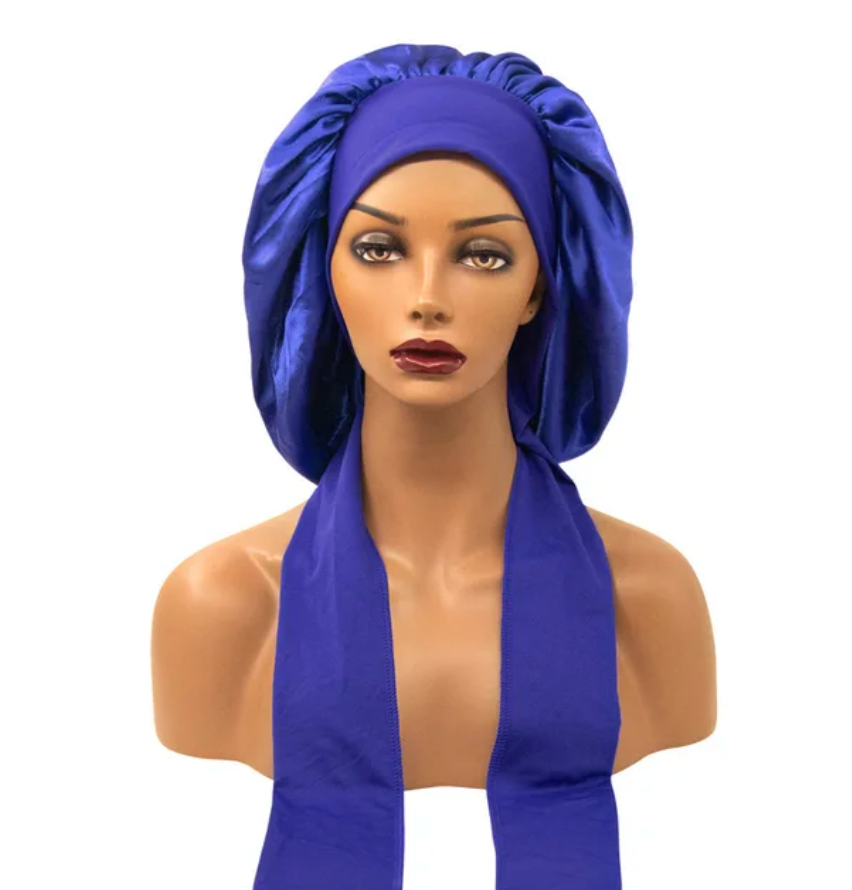 Womans 1 Pcs Sleeping Night Cap Bonnet Satin Adjustable Long Bow Tie Protective Headwear