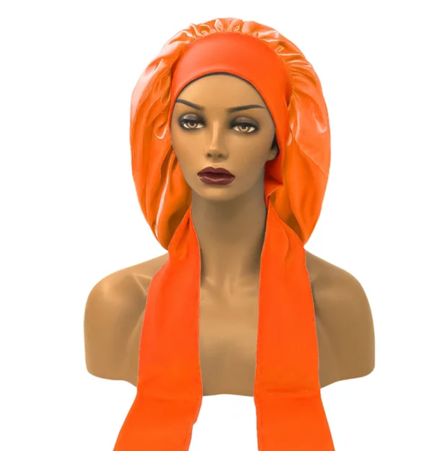 Womans 1 Pcs Sleeping Night Cap Bonnet Satin Adjustable Long Bow Tie Protective Headwear