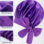 Womans 1 Pcs Sleeping Night Cap Bonnet Satin Adjustable Long Bow Tie Protective Headwear