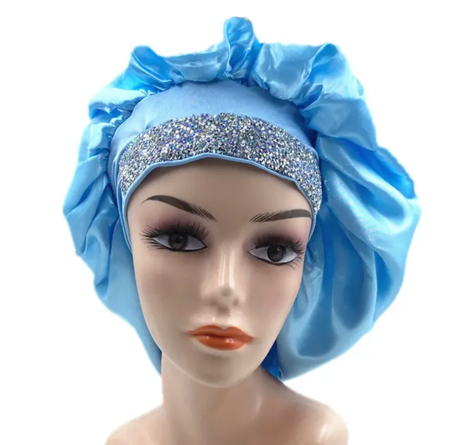 Rhinestone style Womans Sleeping Bonnet Night Cap Fashion Large Wide Band Headwrap