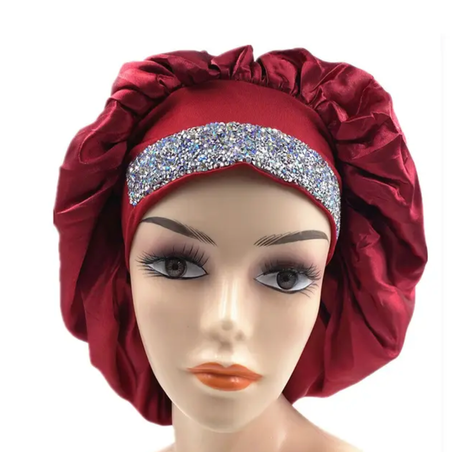 Rhinestone style Womans Sleeping Bonnet Night Cap Fashion Large Wide Band Headwrap