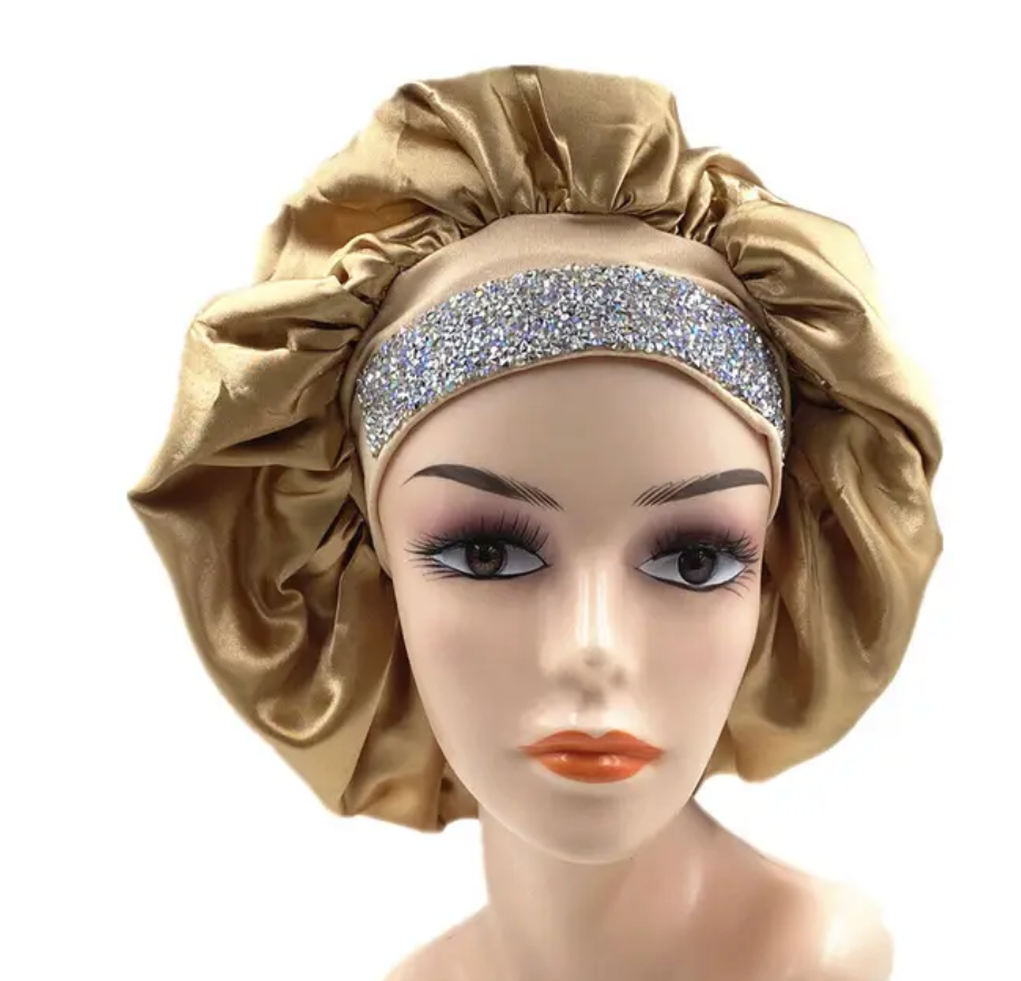 Rhinestone style Womans Sleeping Bonnet Night Cap Fashion Large Wide Band Headwrap