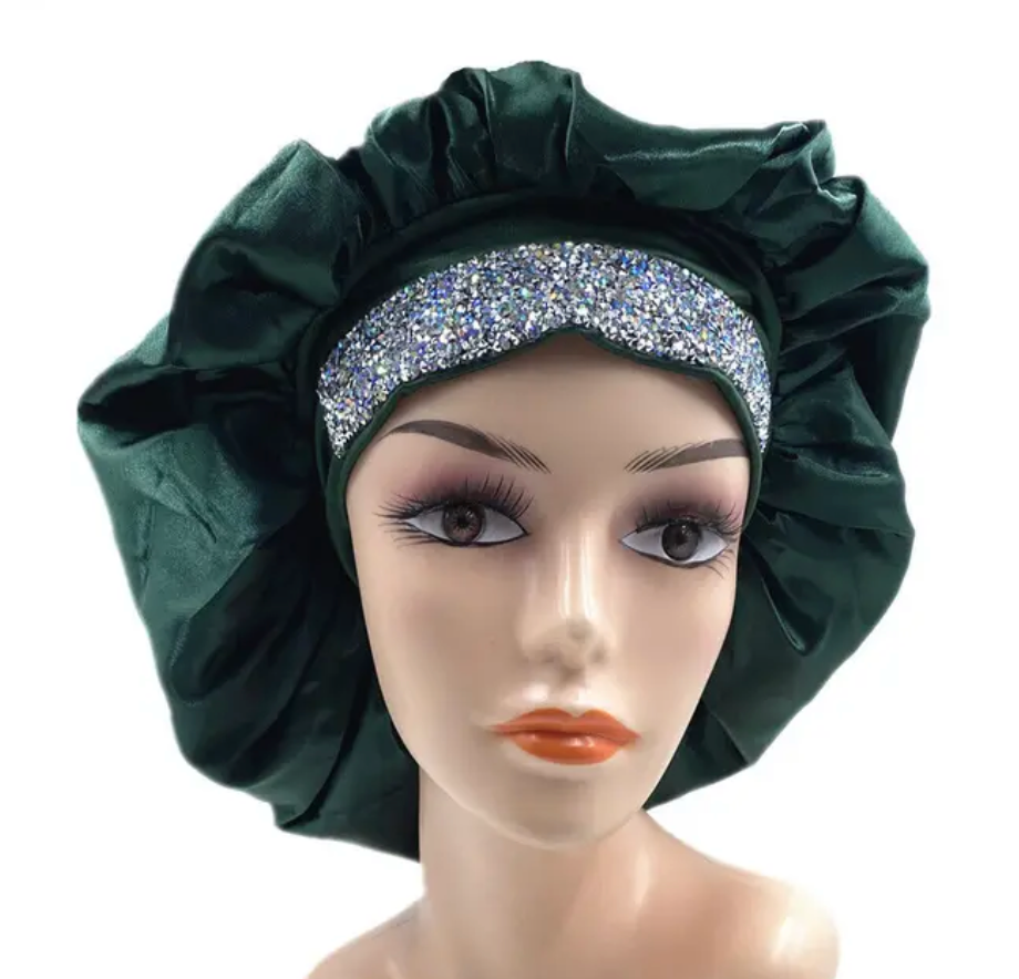 Rhinestone style Womans Sleeping Bonnet Night Cap Fashion Large Wide Band Headwrap