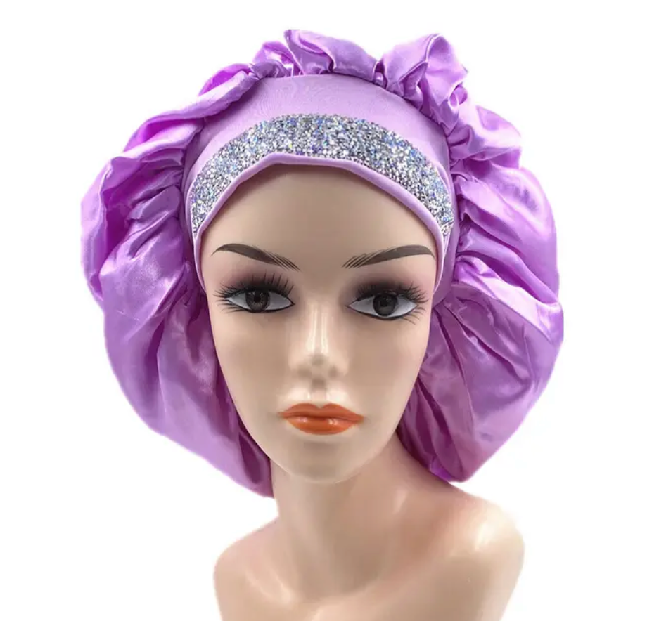 Rhinestone style Womans Sleeping Bonnet Night Cap Fashion Large Wide Band Headwrap
