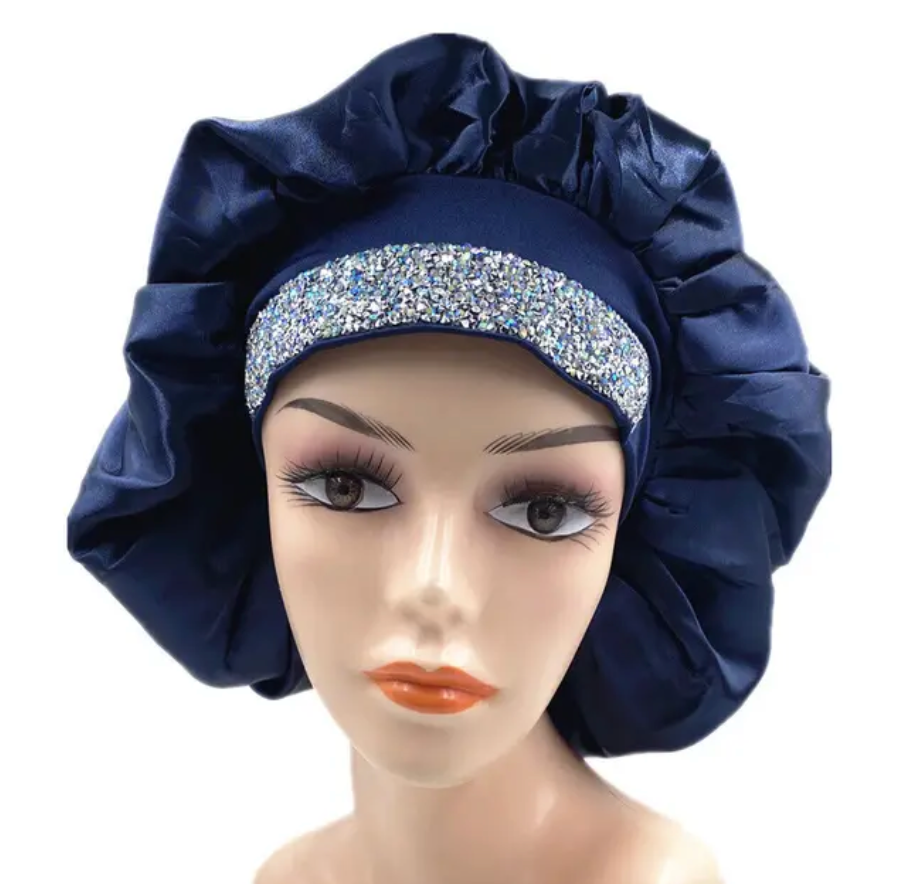 Rhinestone style Womans Sleeping Bonnet Night Cap Fashion Large Wide Band Headwrap