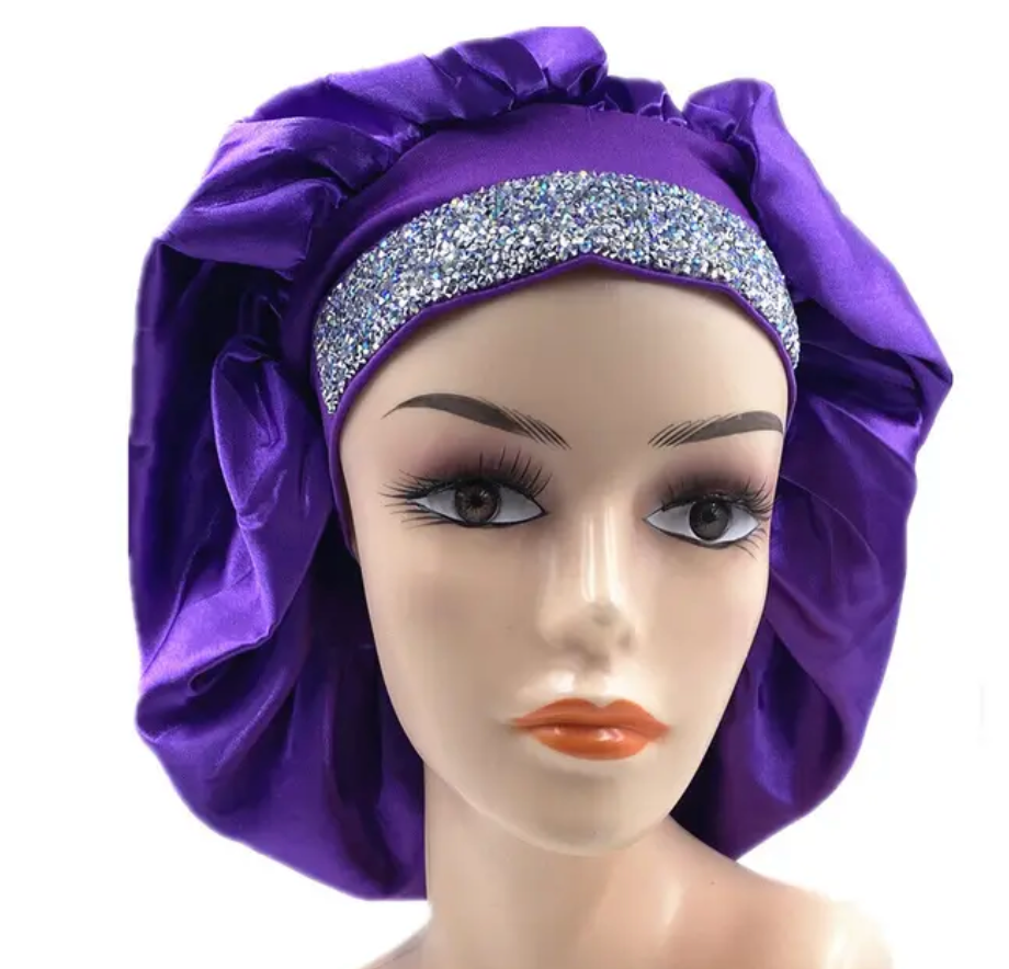 Rhinestone style Womans Sleeping Bonnet Night Cap Fashion Large Wide Band Headwrap