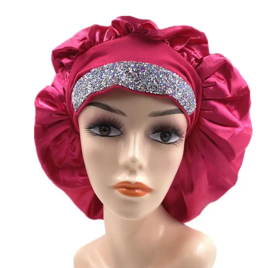 Rhinestone style Womans Sleeping Bonnet Night Cap Fashion Large Wide Band Headwrap