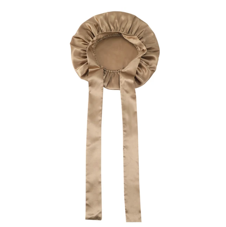 Ladies Solid Color Sleep Cap Polyester Silky Satin Hair Protection Fashion Bonnet