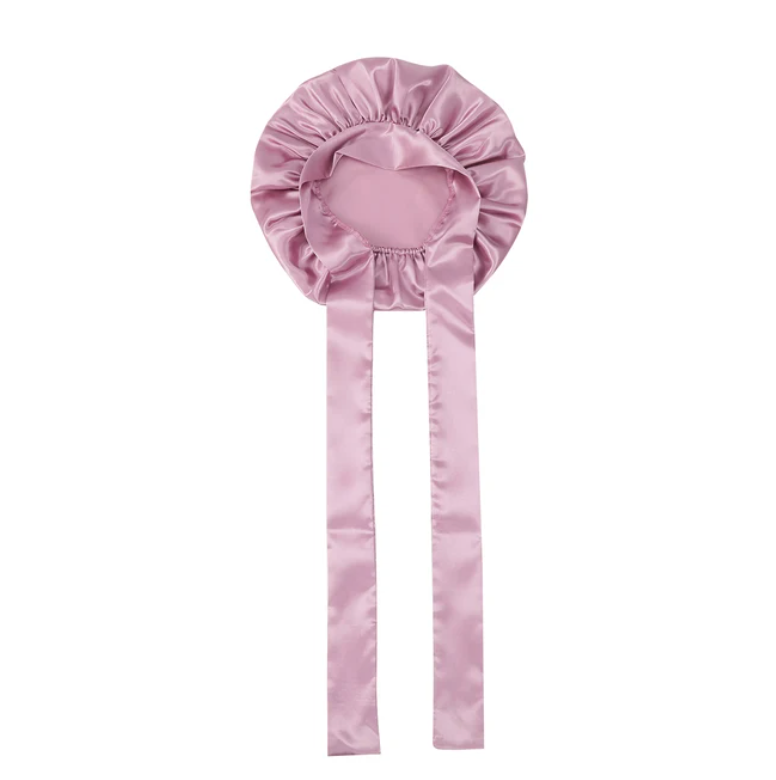 Ladies Solid Color Sleep Cap Polyester Silky Satin Hair Protection Fashion Bonnet