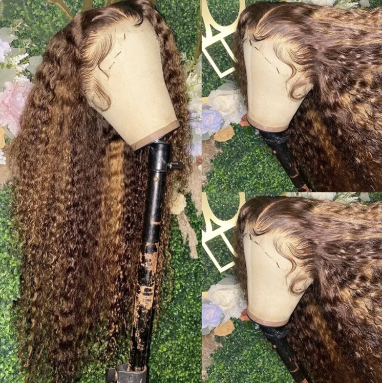 Highlighted 150% 180% Density Loose Deep Wave Curl Human Hair HD Lace Ombre 13x4 13x6 Highlighted Wig