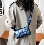 Cotton Padded Fashion Quilted Womans Metalic Crossbody Long Strap Ladies Purse