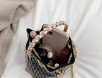 Solid Color Rhinestone Drawstring Crossbody Medium Bucket Bag Clutch Purse For Woman