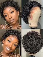 Womans Pixie Cut wig Natural Color 13x1 Human Hair Natural Wig