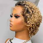 Womans Pixie Cut wig Natural Color 13x1 Human Hair Natural Wig