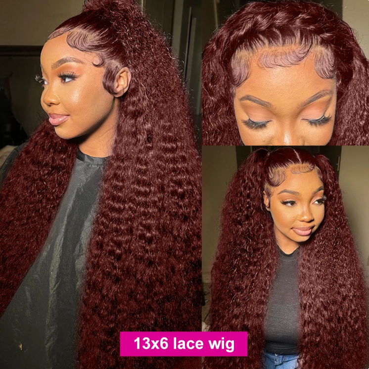 Reddish Brown Deep Wave Brazilian Human Hair 180% Density Transparent Lace Curly Wig