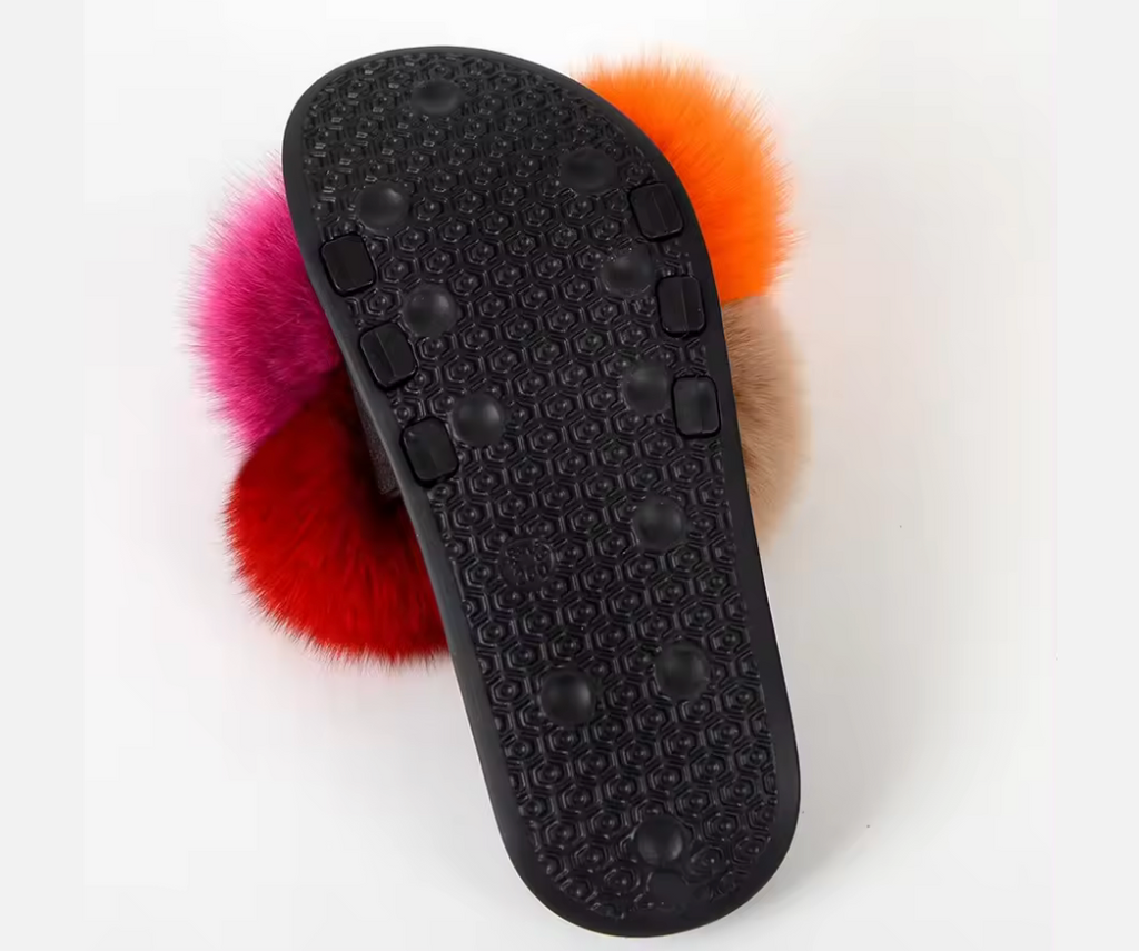 NEW Design Fur Pom Pom Fashion Summer Trending Ball Rabbit Fur Sandal Slides