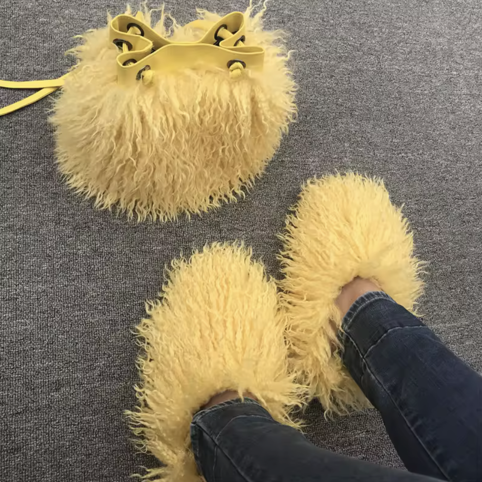 NEW Fur Purse With Fluffy Shoes Set Fashion Matching Style Trending Set