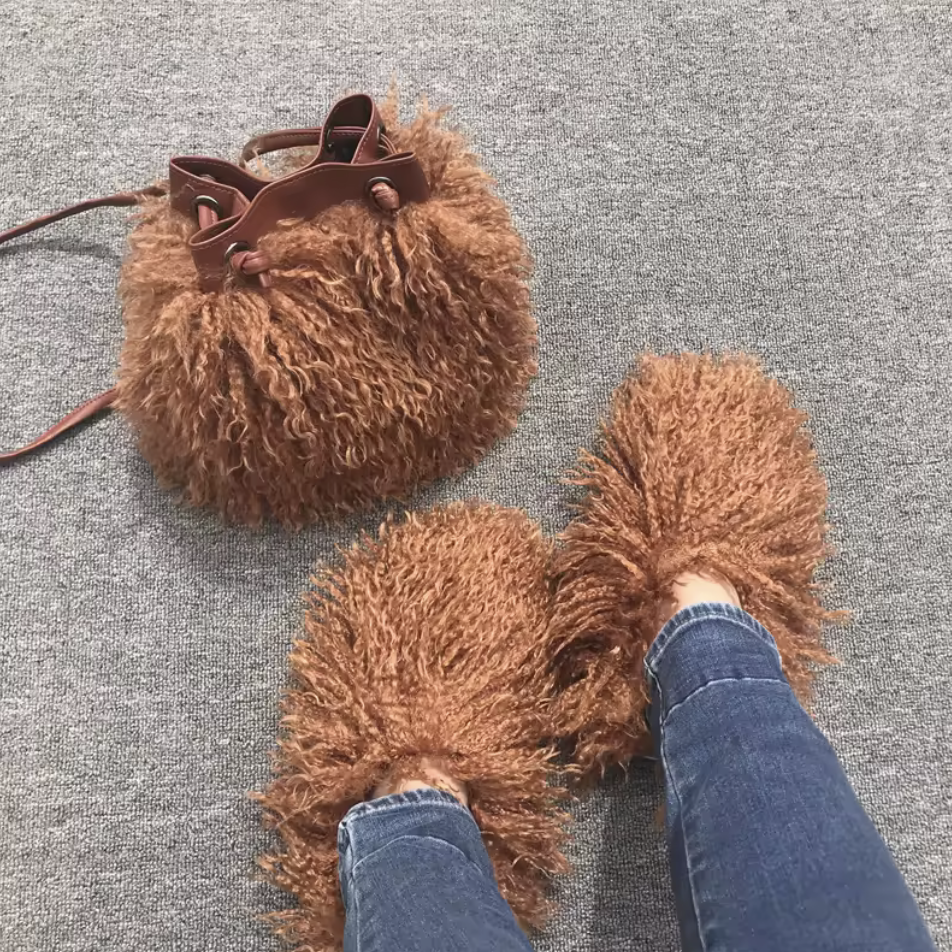 NEW Fur Purse With Fluffy Shoes Set Fashion Matching Style Trending Set