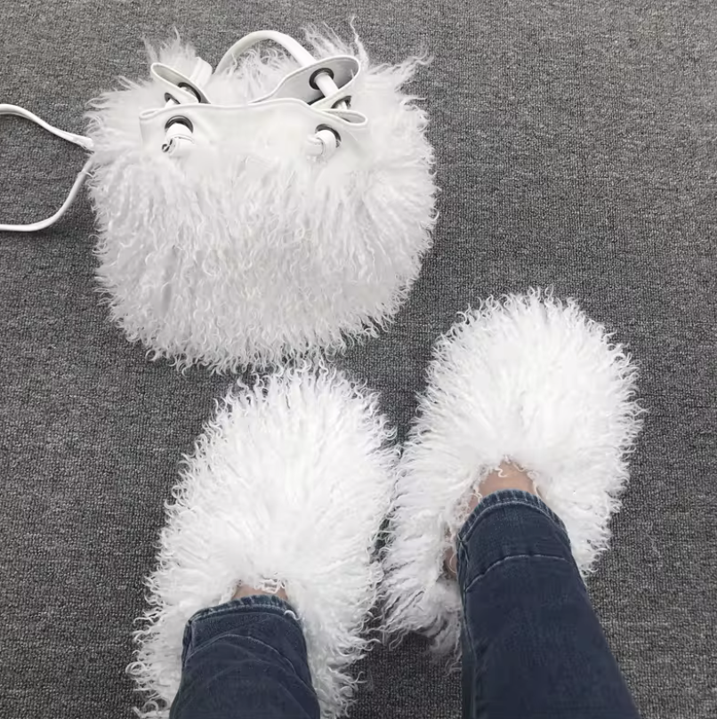 NEW Fur Purse With Fluffy Shoes Set Fashion Matching Style Trending Set