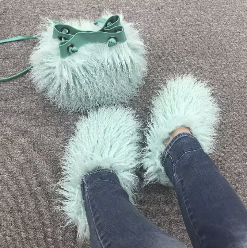 NEW Fur Purse With Fluffy Shoes Set Fashion Matching Style Trending Set