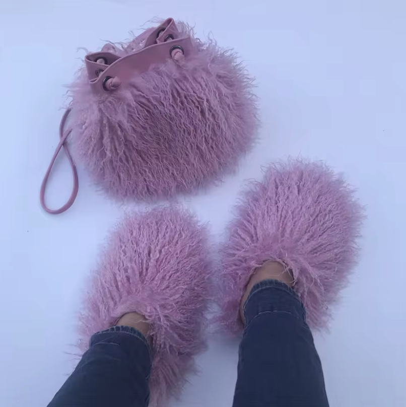 NEW Fur Purse With Fluffy Shoes Set Fashion Matching Style Trending Set