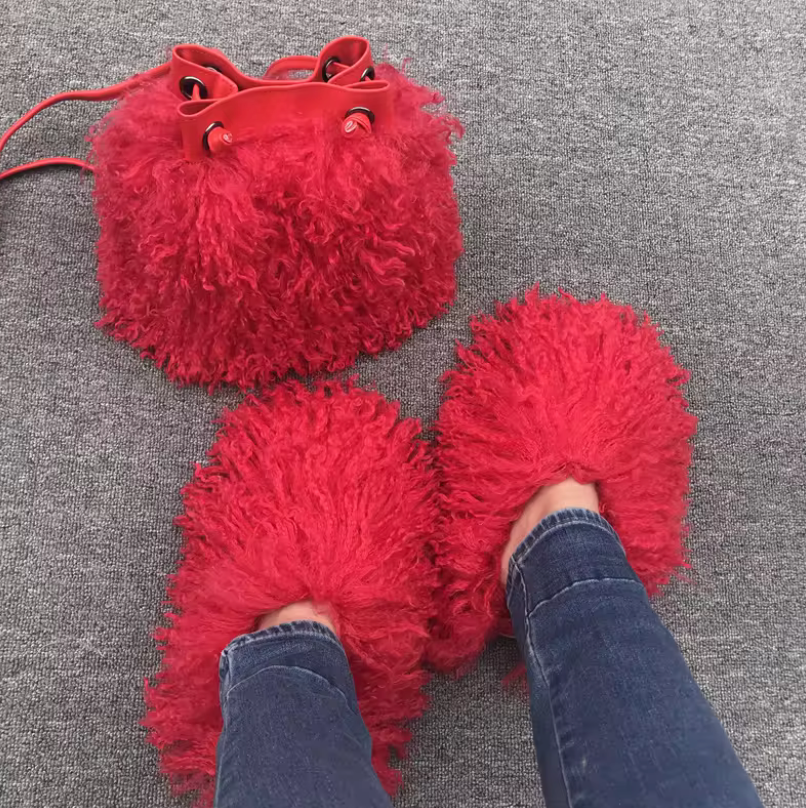 NEW Fur Purse With Fluffy Shoes Set Fashion Matching Style Trending Set