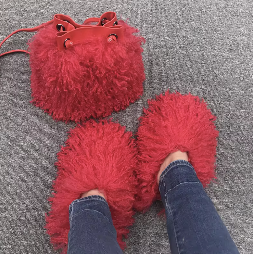 NEW Fur Purse With Fluffy Shoes Set Fashion Matching Style Trending Set
