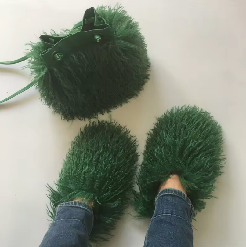 NEW Fur Purse With Fluffy Shoes Set Fashion Matching Style Trending Set