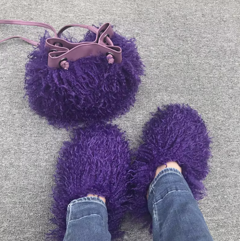 NEW Fur Purse With Fluffy Shoes Set Fashion Matching Style Trending Set