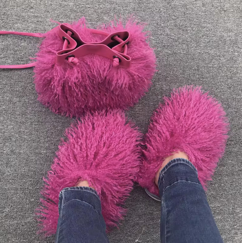 NEW Fur Purse With Fluffy Shoes Set Fashion Matching Style Trending Set