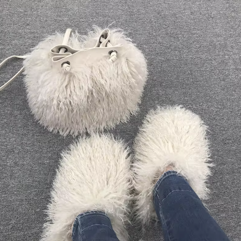 NEW Fur Purse With Fluffy Shoes Set Fashion Matching Style Trending Set
