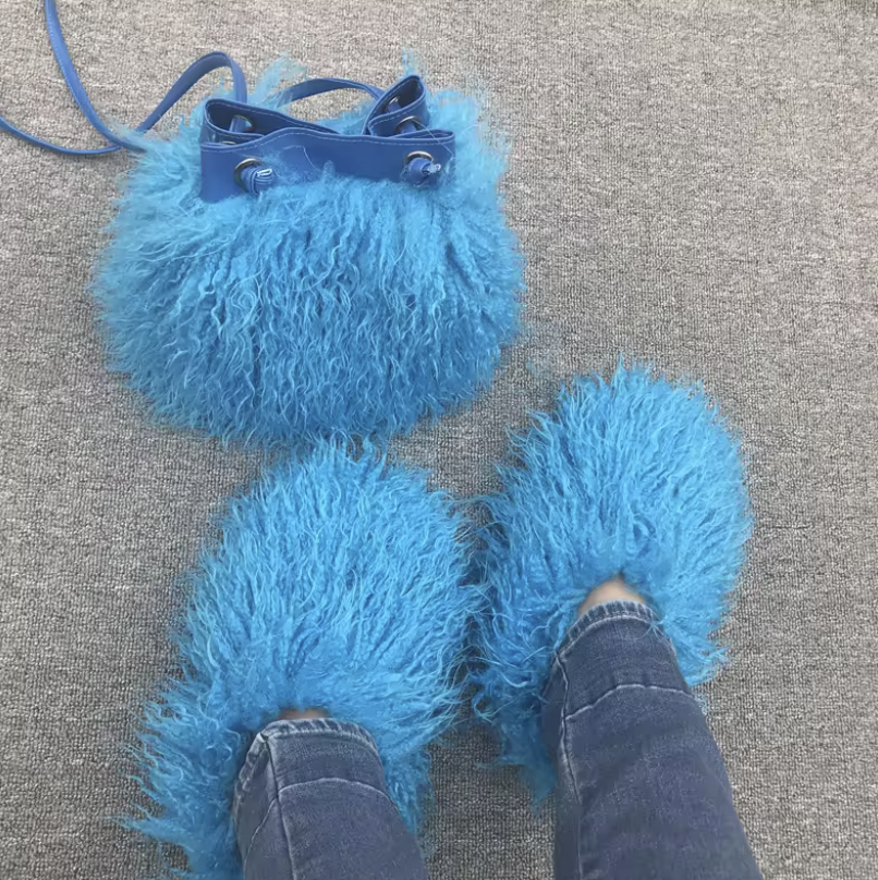 NEW Fur Purse With Fluffy Shoes Set Fashion Matching Style Trending Set